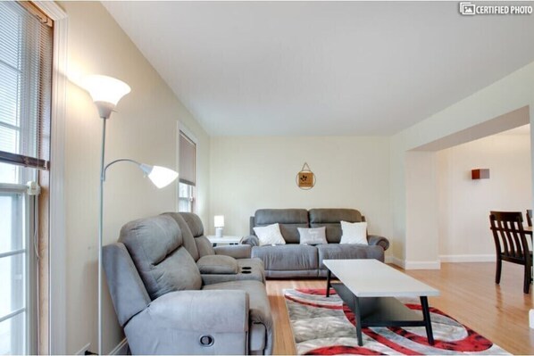 Living room with reclining sofas.