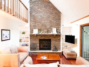 living room with gas fireplace