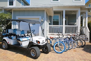 6-Seater Golf Cart and adult bikes available for guests to use