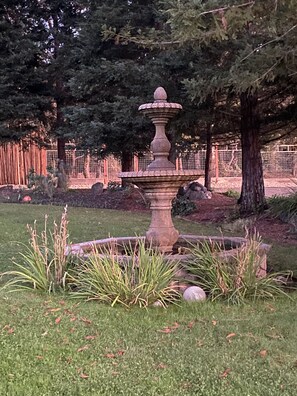 Front lawn with gorgeous 3 tier fountain