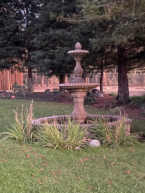 Front lawn with gorgeous 3 tier fountain