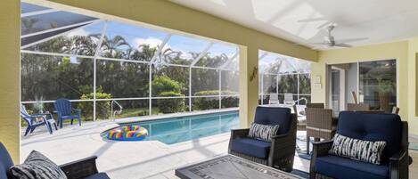 Private, Southern exposure, heated pool.  Indoor/outdoor living. 