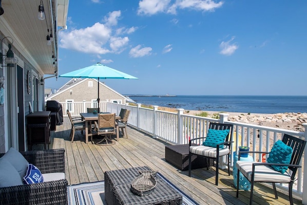 The wrap-around deck is perfect for relaxing to the sound of the waves and watching the beautiful ocean.