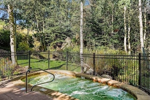 Tucked in amongst Pine and Aspen trees, the Interlude hot tub will be a great spot to relax during your stay!