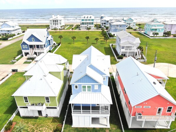 Aerial view to the beach. Just a short walk away!
