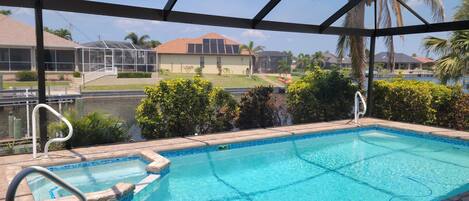 West facing sun in pool allows for great shade under cover for those hot days