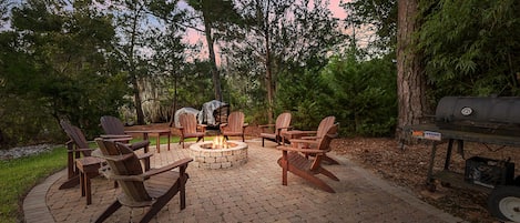 Enjoy a fun evening with family and friends around the wood burning firepit!