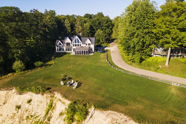 Drone view of the property on the bluff.