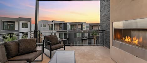Balcony at Sunset with Fireplace