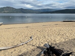 Rare, beautiful 90 feet of sandy beach in front of property