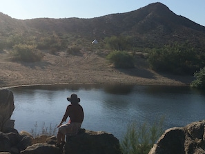 5 min. walk, a Hotsprings Lake for floating and swimming. Recommend $5 donation