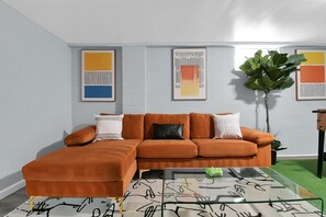 This brand new, cozy, velvet sectional couch awaits you!