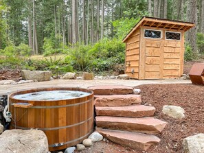The cedar hot tub is an amazing, must-have experience - it is more organic and enjoyable than other hot tub experiences. You will definitely want to go for a dip in the early morning and after nightfall!