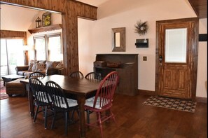 Open dining area with a table for 6