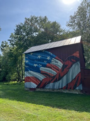 Historic, restored barn with patriotic facade.  