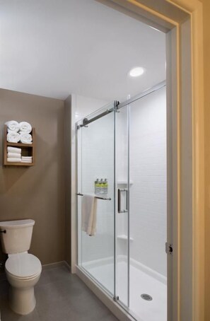 Freshen up in the bathroom after a day of adventure.