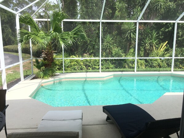 Private pool with covered patio
