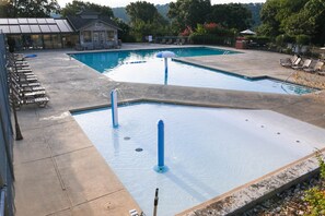 Outdoor pool is seasonal. Indoor pool is open year-round. Pool complex is right across the street!