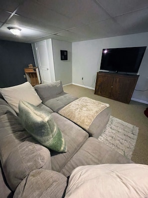 Basement with television