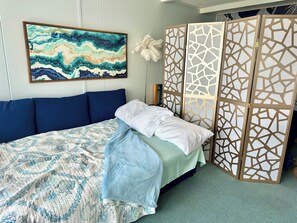 Sofa bed with room divider for added privacy 