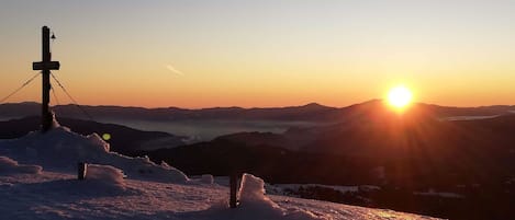 Sky, Atmosphere, Cloud, Afterglow, Mountain, Natural Landscape, Highland, Slope, Sunlight, Red Sky At Morning