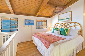 Let the ocean waves lull you to bed in our comfortable king bed.