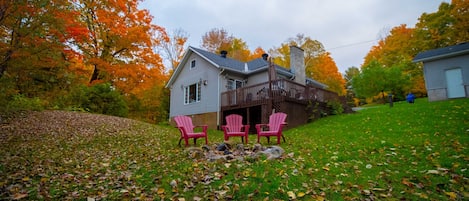 Backyard view with firepit