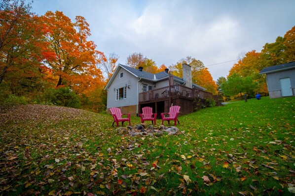 Backyard view with firepit