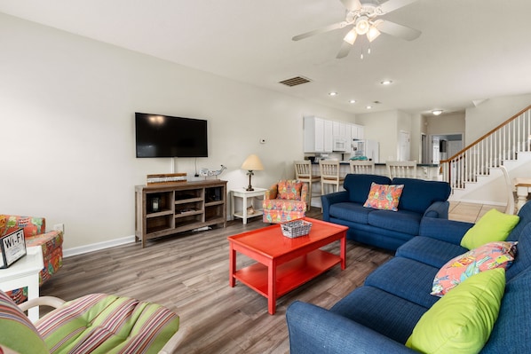 View of living room and kitchen