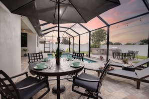 Soak in the beauty of a Cape Coral sunset while dining on the patio.