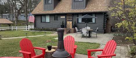 Listen to the river across the street and enjoy the firepit!