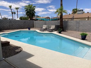 Newly replastered, large, sparkling pool