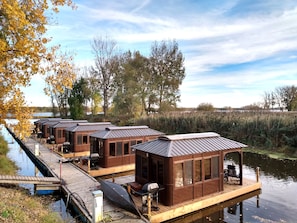Bird's eye view of the floating cabins