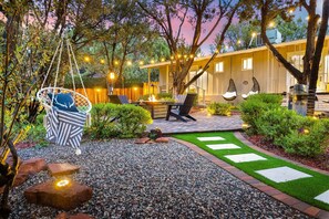 Pathway to the Firepit & Boho Swing