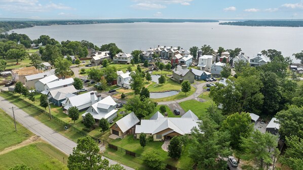 Waterfront community with lake access.