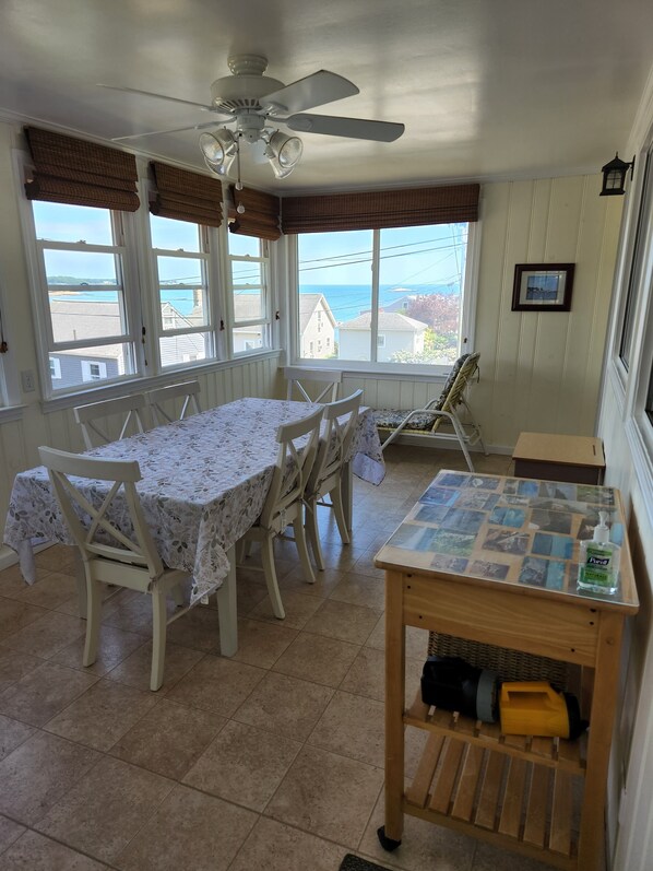 Front Porch, wall-to-wall windows to view the bay and Long Island Sound