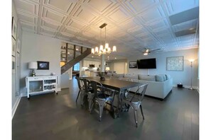 Dining table seats 8.