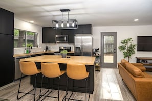 Eat at the spacious kitchen island.