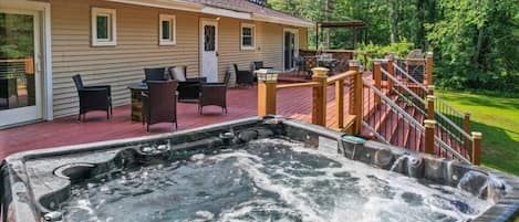 Enjoy the Hot Tub and Gas Fire Pit on this expansive deck