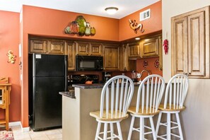 Fully stocked kitchen.