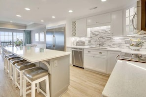 Kitchen and bar area with ocean view