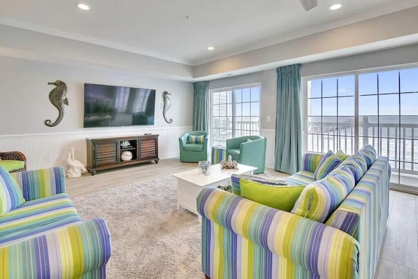 Living room area with ocean view