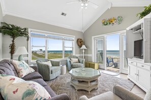 living room with unobstructed ocean views. 