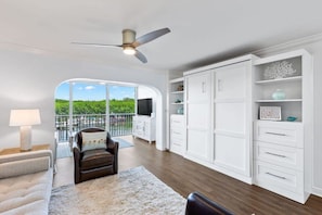 Chic appointments, murphy bed, and fantastic view make this living space beautiful and functional