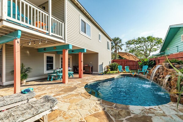 beautiful sparkling pool is HEATED!