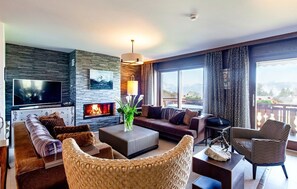 Kick back your feet and relax in the cozy living area.