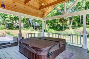 Hot tub is available year round and has great views of the back yard.