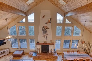 Amazing mountain views and view of great room from master balcony landing