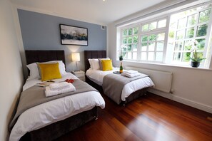 Each bedroom has a Super King double bed which can also be configured on request as two single beds as shown here. 