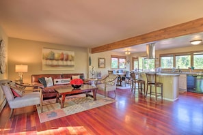 Main level living room, dining room and kitchen